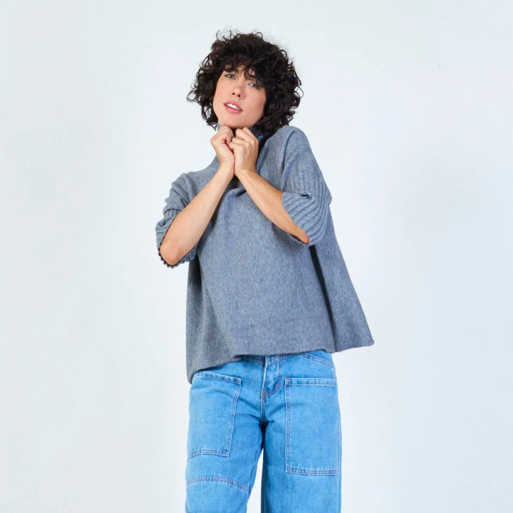 Ribbed turtleneck poncho sweater wholesale