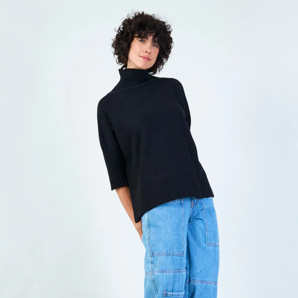 Ribbed turtleneck poncho sweater wholesale