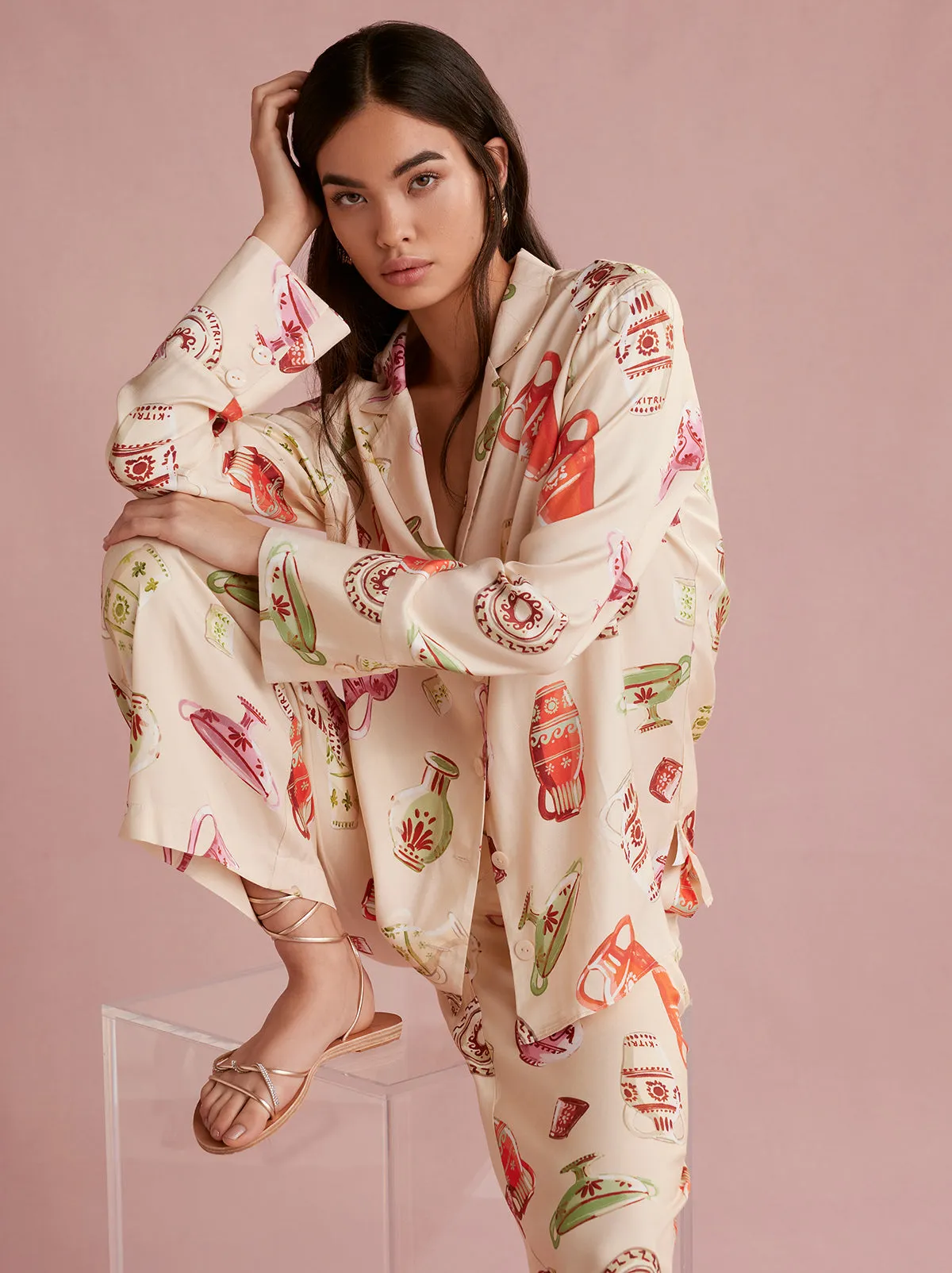 Romina Ivory Pottery Print Trousers