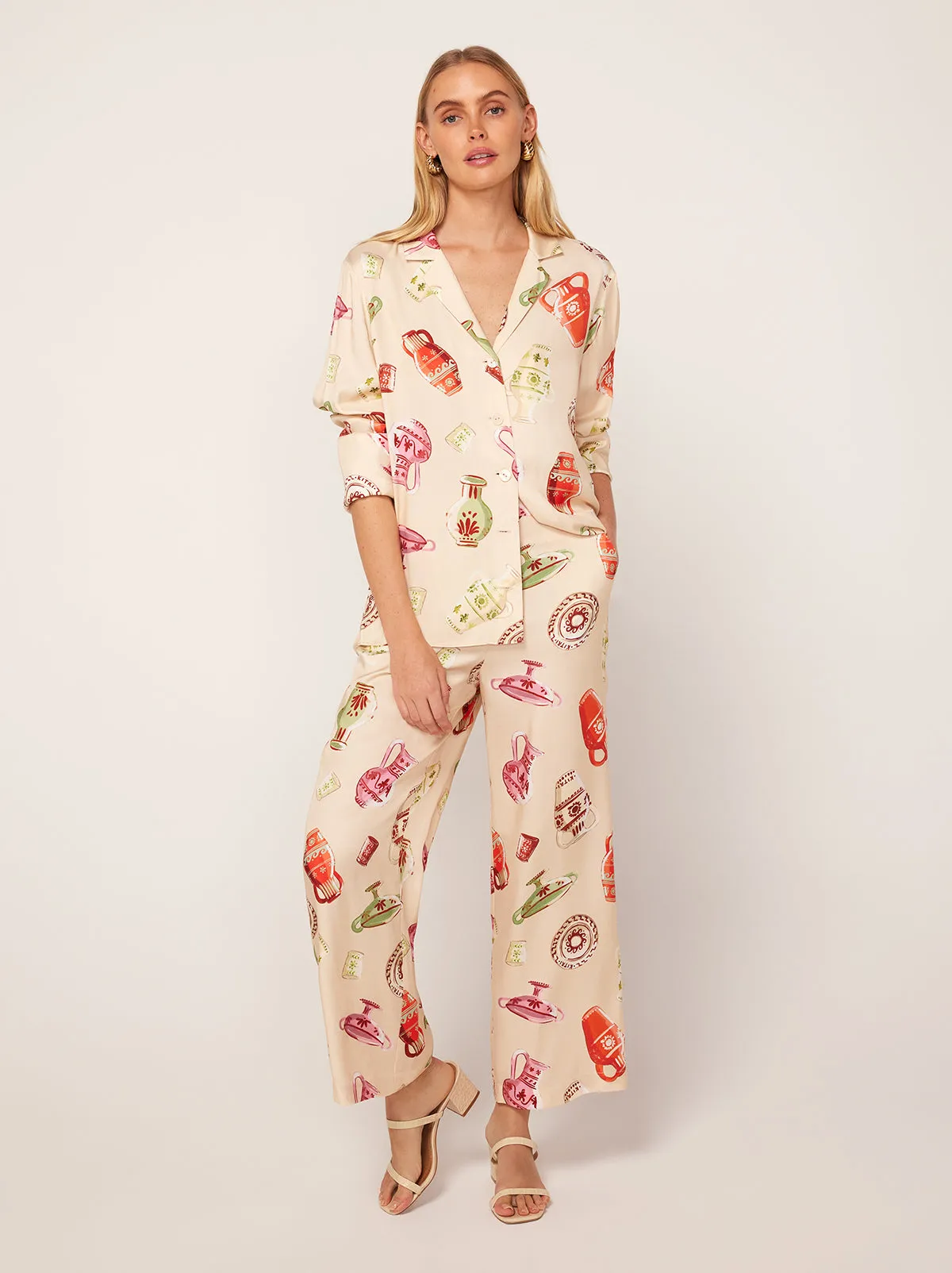 Romina Ivory Pottery Print Trousers