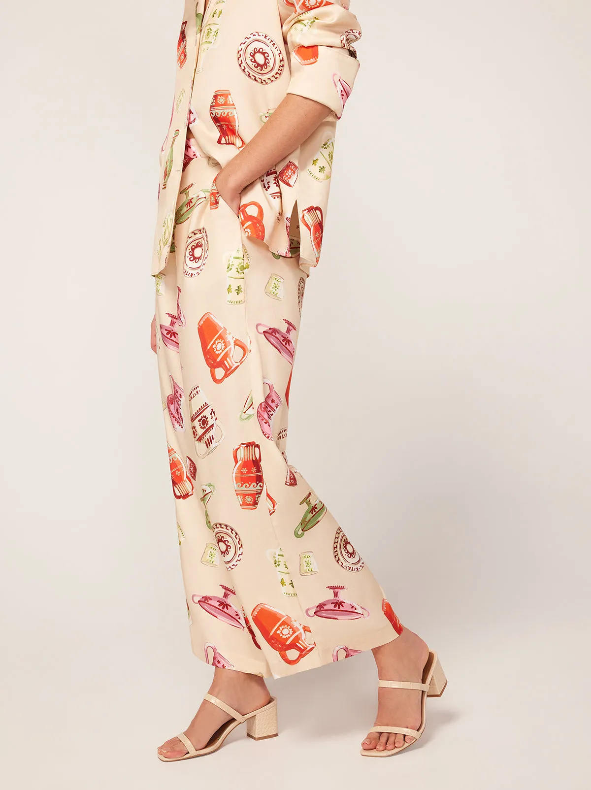 Romina Ivory Pottery Print Trousers