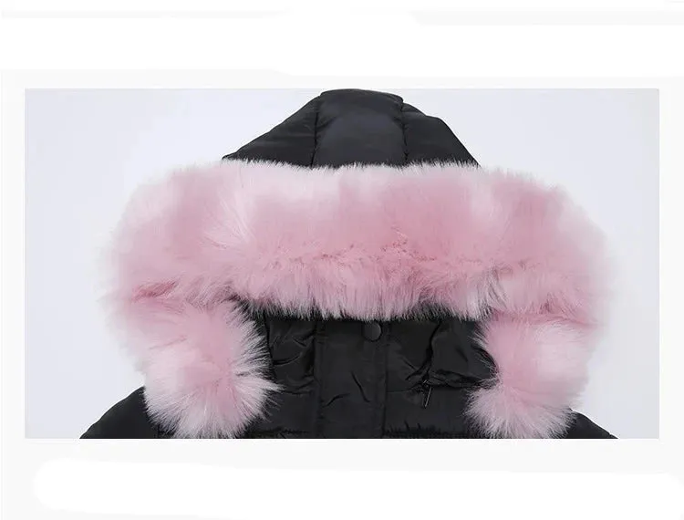 Russian Winter Girls Parka Faux Fur Collar Long Girls Cotton-padded Jacket 4-13 Years Kids Teenagers Outerwear Coat
