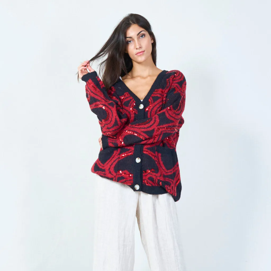 Sequin-embellished geometric cardigan wholesale