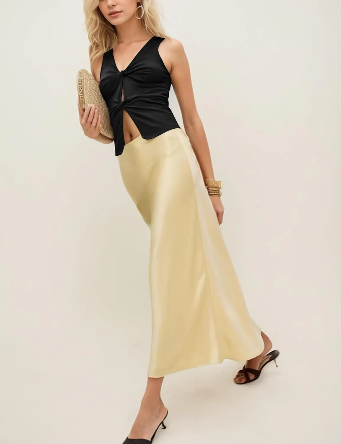 Sexy Deep V Neck Crop Tank Tops for Women Y2K Slim Fit Sleeveless Twist Front Tops Plain Hollow Out Cropped Vest Top