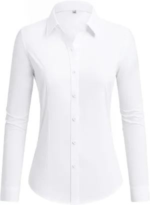 siliteelon Button Down Shirts for Women Dress Shirts Cotton Long Sleeve Shirts for Women Wrinkle Free Stretch Work Blouse