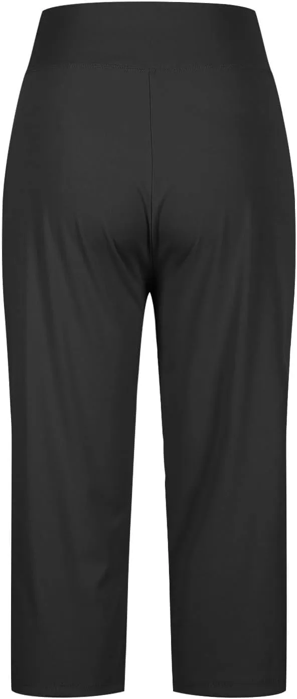 Stretchy Capri Leggings for Women with Pockets Dressy Yoga Pants Wide Leg High Waisted Casual Lounge Summer Outfits