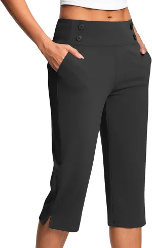 Stretchy Capri Leggings for Women with Pockets Dressy Yoga Pants Wide Leg High Waisted Casual Lounge Summer Outfits