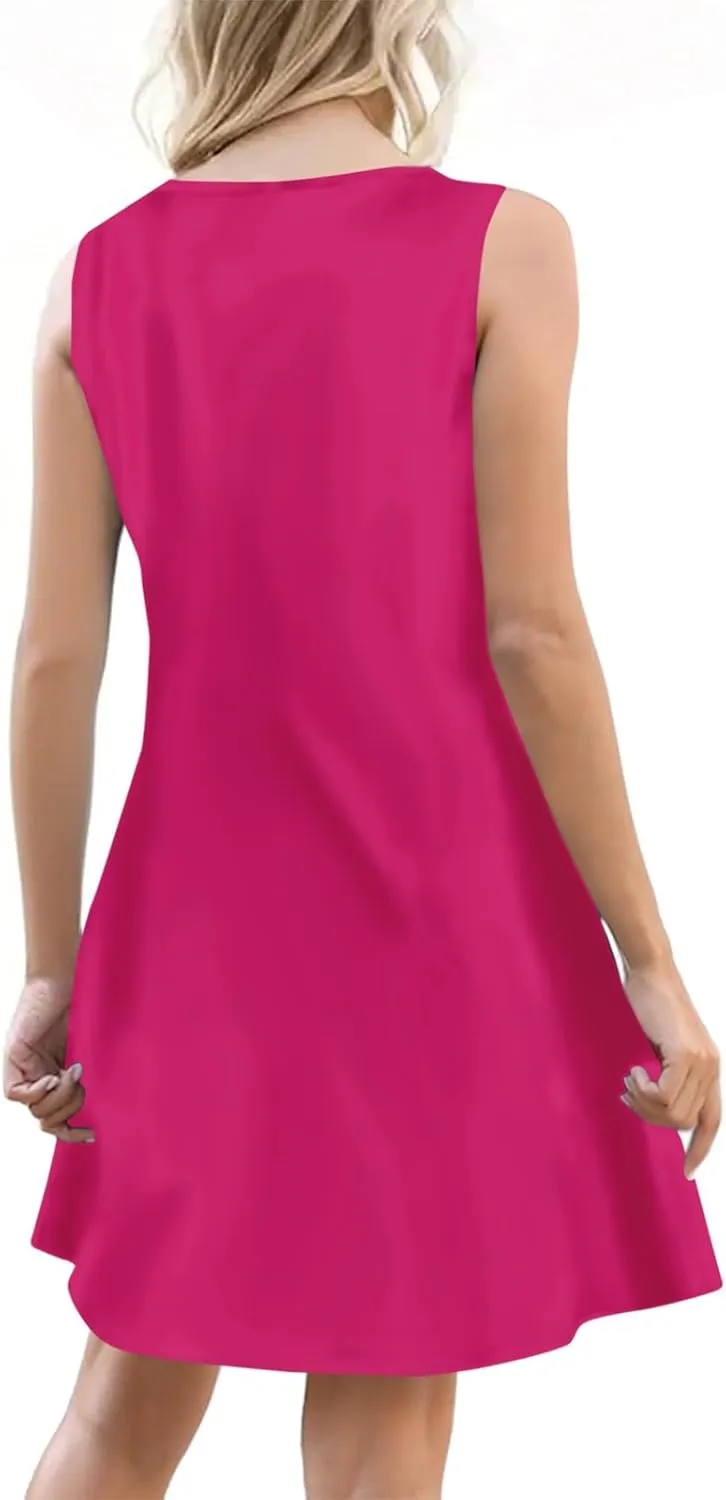 Sundress for Women Sleeveless Tank Dresses 2025 Vacation Plus Size Casual Button V Neck Boho Floral Beach Dress