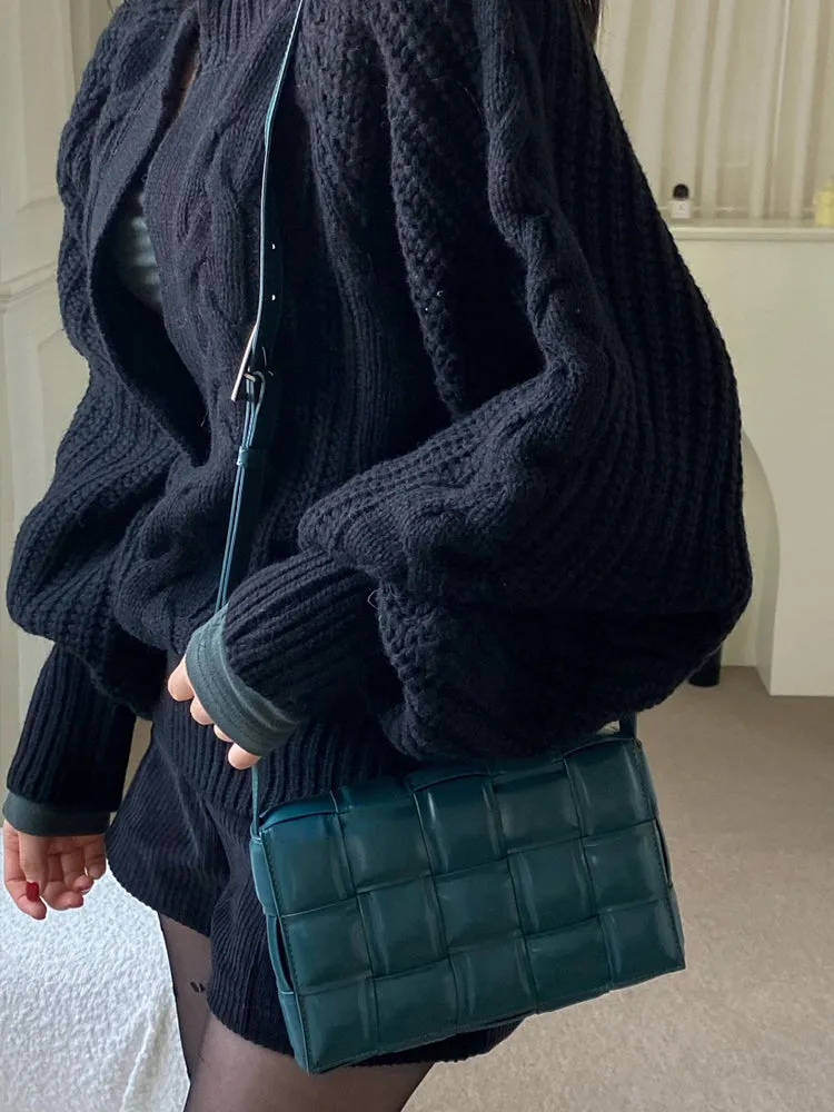 Twist Pattern Lantern Sleeve Knitted Sweater