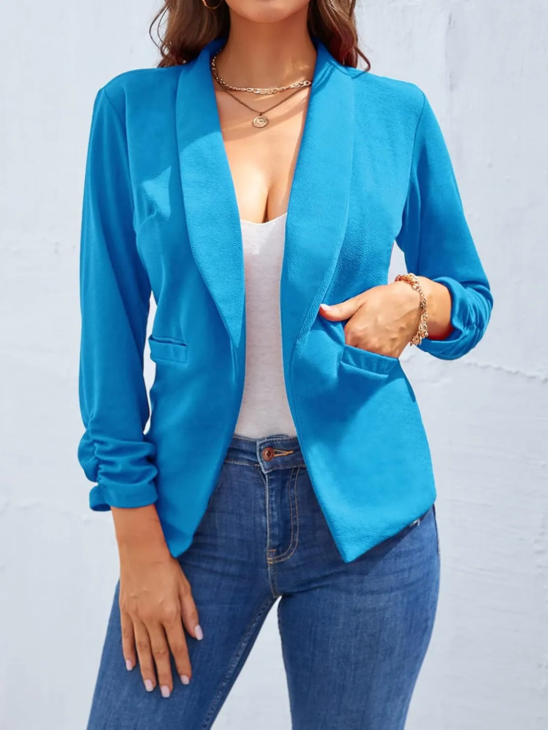 Unifizz Women's 3/4 Sleeve Blazer Lightweight Casual Cardigan Jacket Work Office Blazers with Pockets