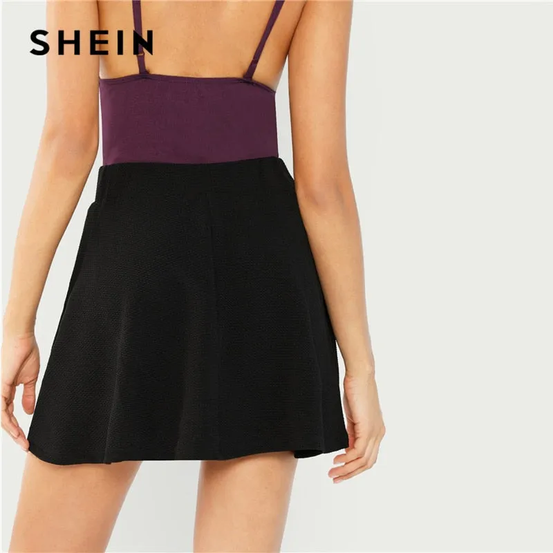 VenusFox Black High Waist Minimalist A Line Short Skirt