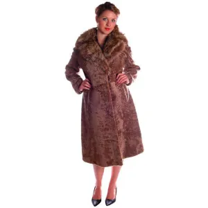 Vintage Sheepskin Lamb Trench Coat Raccoon Collar 1970s 12-14 Gorgeous