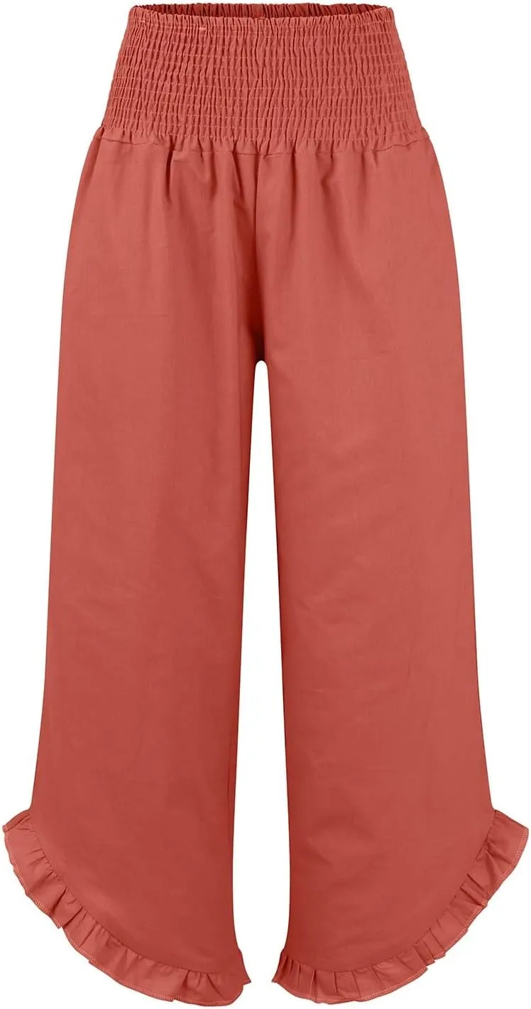 Wide Leg Pants Woman Flowy 2025 Summer Palazzo Trousers Dressy Cotton Linen Boho Long Pant Lounge with Pockets