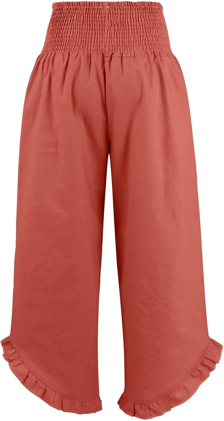 Wide Leg Pants Woman Flowy 2025 Summer Palazzo Trousers Dressy Cotton Linen Boho Long Pant Lounge with Pockets