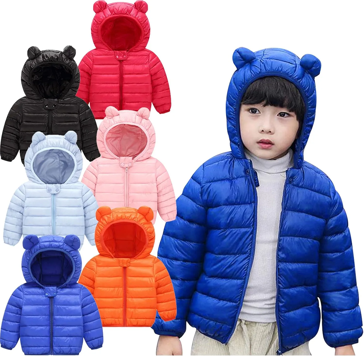 Winter Down Coats for Kids Baby Boys Girls Light Puffer Padded Jacket Bear Hoods Packable Infant Windproof Outerwear