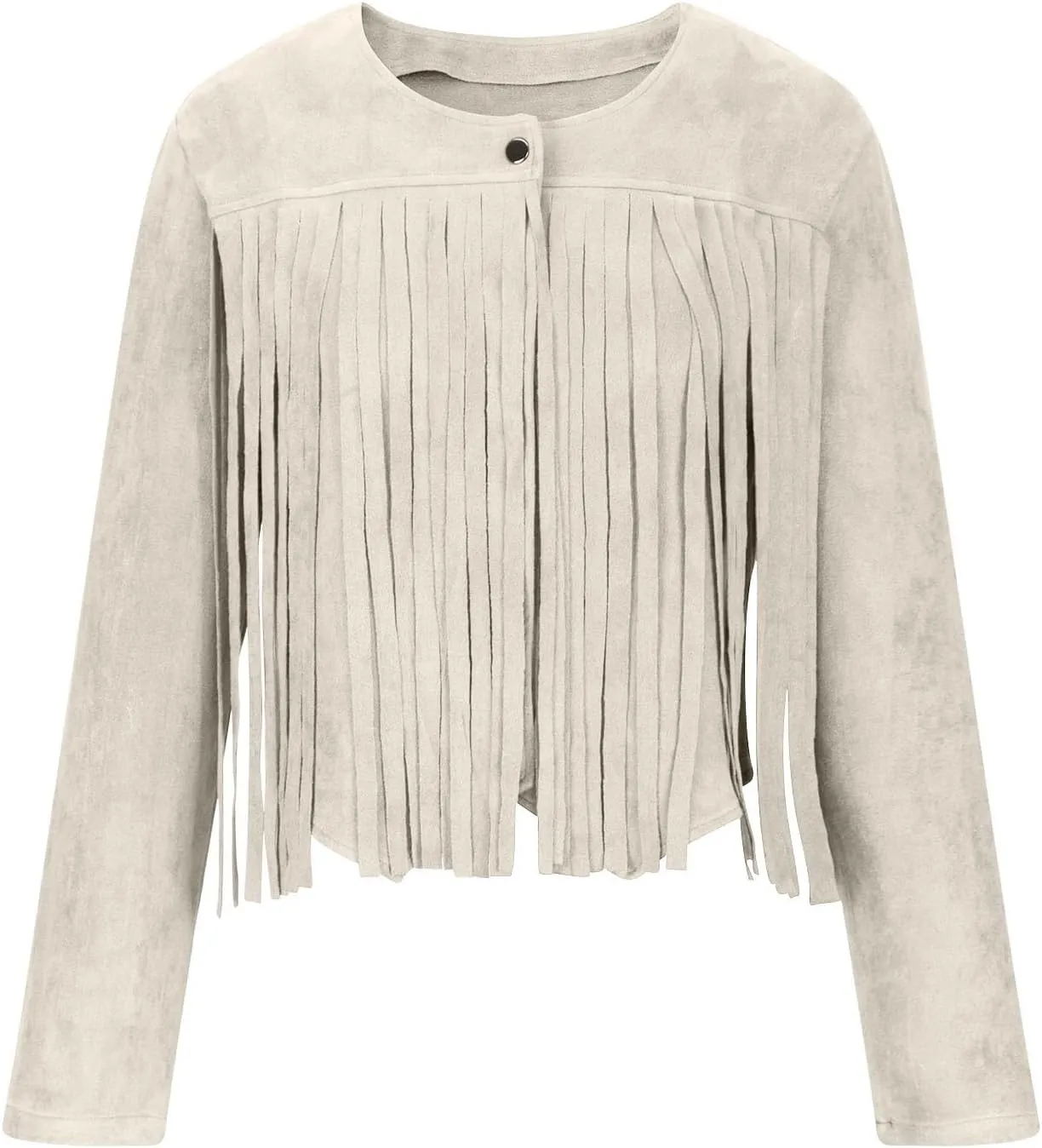 Women Vintage Tassel Cropped Jacket Faux Suede Long Sleeve Fringe Jackets Funny Motorcycle Biker Coat Trendy