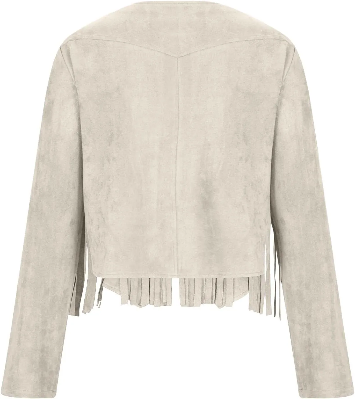 Women Vintage Tassel Cropped Jacket Faux Suede Long Sleeve Fringe Jackets Funny Motorcycle Biker Coat Trendy