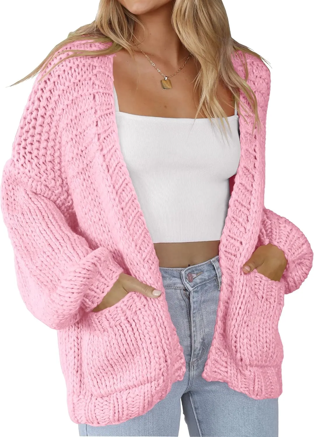 Women's Cardigan Soft Pocketed Long Sleeves Casual Knitted Open Front Cardigans Lightweight Sweaters