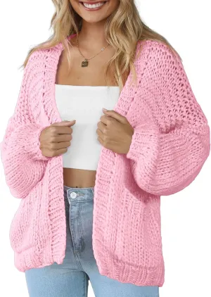 Women's Cardigan Soft Pocketed Long Sleeves Casual Knitted Open Front Cardigans Lightweight Sweaters