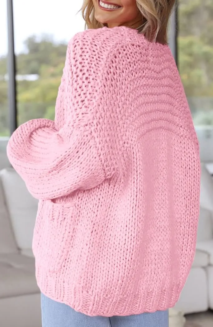 Women's Cardigan Soft Pocketed Long Sleeves Casual Knitted Open Front Cardigans Lightweight Sweaters