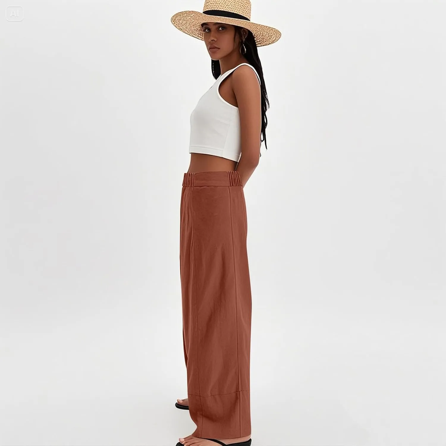 Womens Linen Pants Summer Wide Leg Pants High Waisted Flowy Palazzo Pant Boho Cotton Linen Beach Pants 2025