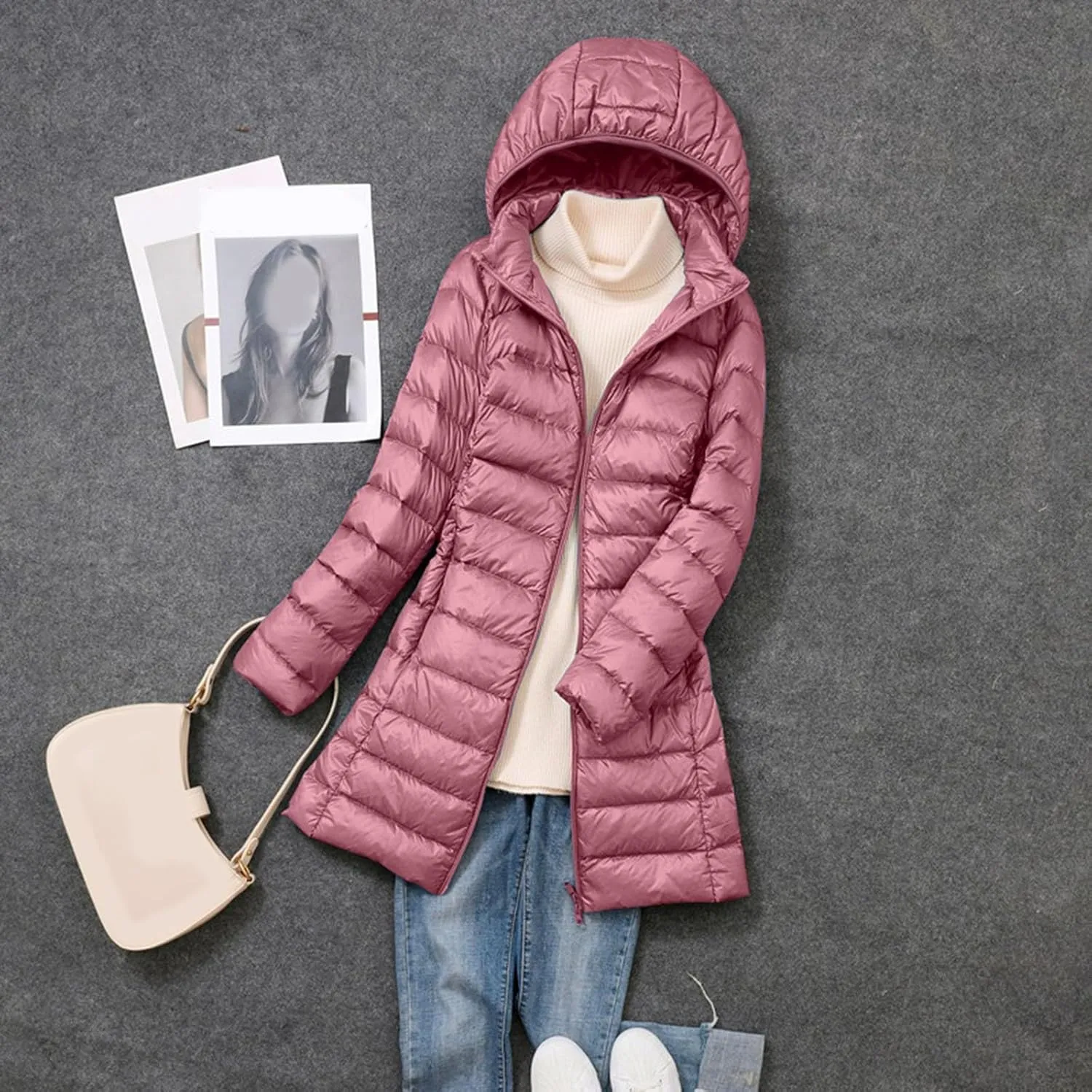 Women's Long Down Jacket Lightweight Packable Travel 2023 Fall Winter Puffer Jackets Slim Fit Casual Warm Duck Down Coat