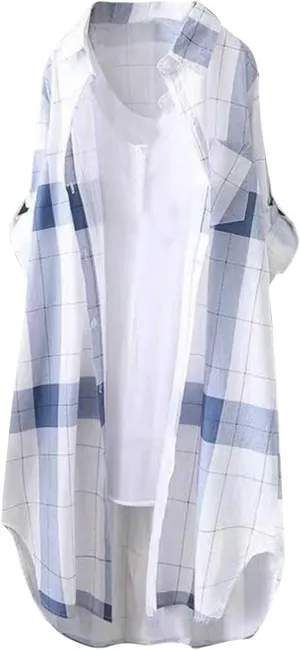 Womens Oversized Button Down Plaid Shacket Shirt Roll Up Long Sleeve Casual Boyfriend Tunic Blouse Top 2024 Fall