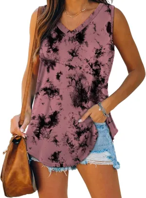 XIEERDUO Womens Tank Tops V Neck Basic Solid Color Casual Flowy Summer Sleeveless